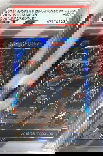 2019 Hoops Premium Stock Zion Williamson Blue Cracked ice Psa 9