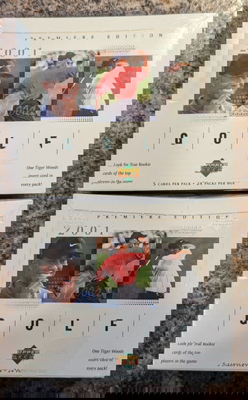 (2) 2001 Upper Deck Golf Premiere Edition Hobby Box lot Tiger Woods Rookie