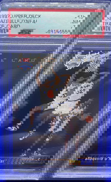 1992 Upper Deck Trade Card Shaquille O’Neal Rookie Card 1b PSA 7 NM Magic HOF