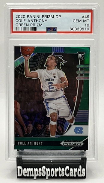 2020 Panini Prizm Draft Picks Green Prizm RC Cole Anthony #49 PSA 10 NC Tarheels