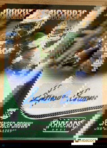 SPENCER BROWN RC 2021 CHRONICLES  THREADS ROOKIE SIGNATURES GREEN AUTO PANTHERS