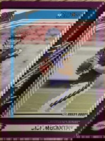 2024/Donruss Rated Rookie/JJ McCarthy RC/Purple Press Proof - Color Match/SP #303/NM