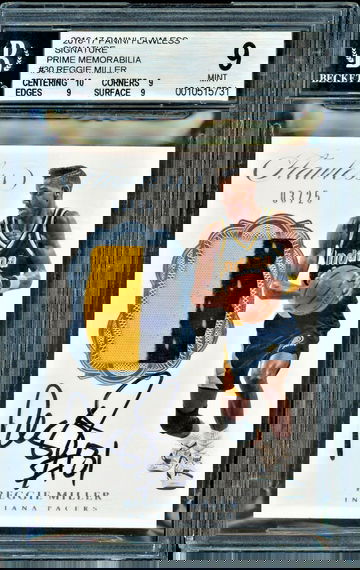 Reggie Miller 2016-17 Panini Flawless Signature Prime Materials #03/25 Patch Auto Indiana Pacers BGS 9