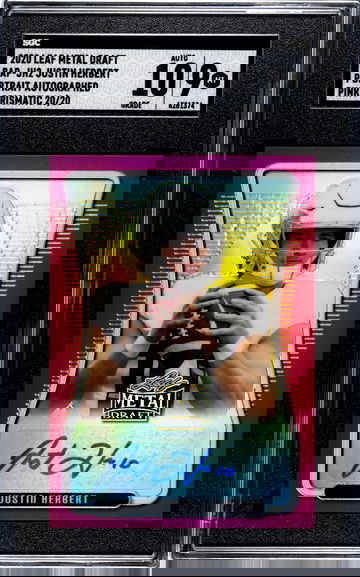 2020 LEAF METAL DRAFT JUSTIN HERBERT PORTRAIT AUTOGRAPH SGC 9