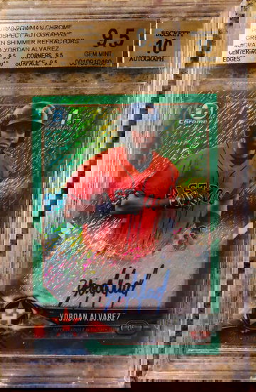 2018 Bowman Chrome Yordan Alvarez RC Green Shimmer Auto Refractor #87/99 BGS 9.5+ 10 Edges/Auto  Pop 3 & only 4 PSA 10’s