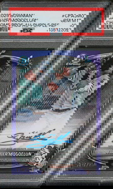 2025 Bowman Chrome Prospect Autograph Purple Refractor Javier Mogollon #CPAJMO /250 PSA 10
