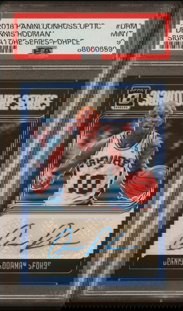 2018 Optic Dennis Rodman #DRM signature series purple PSA 9 Mint