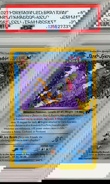 2021 PKMN CELEB CLASSIC COLL DARK GYARADOS-HOLO #8 TM ROCKET PSA 10