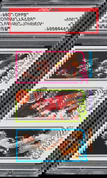 1980 Topps Magic Johnson Rookie Card Larry Bird RC Dr. J Julius Erving PSA 9 Mint 