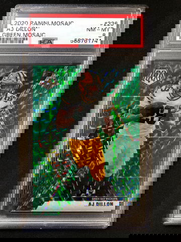2020 Panini Mosaic - AJ Dillon - Rookie Green Mosaic Prizm PSA 8