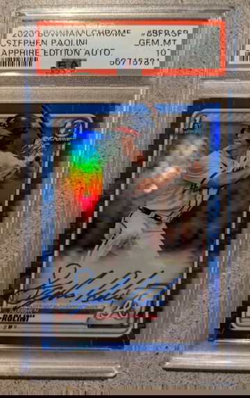 2020 Bowman Chrome Stephen Paolini Sapphire Blue Refractor Auto PSA 10
