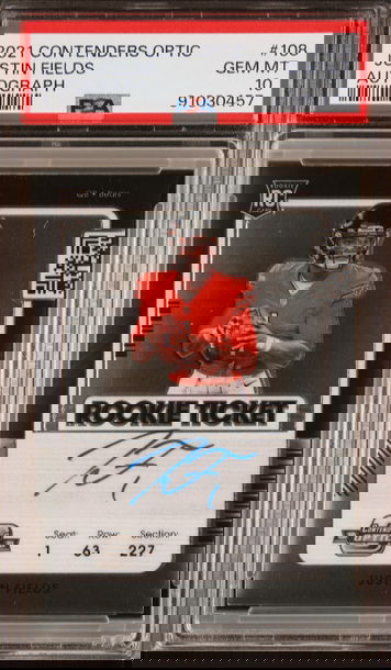 2021 Panini Contenders Optic #108 Justin Fields Rookie Ticket Auto PSA 10 