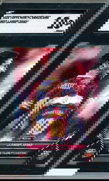 2025 TOPPS NOW FC BARCELONA LAMINE YAMAL #002 LIONEL MESSI LEGACY SGC 10 GEM