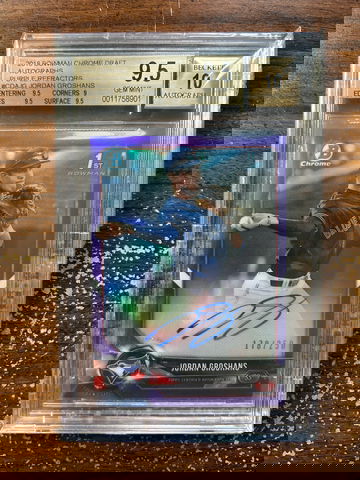 2018 Bowman Draft CDAJG Jordan Groshans Chrome Draft Picks Autograph-Purple Refractor BGS 9.5 / 10