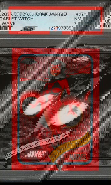 2025 Topps Chrome Marvel Red Wave Scarlet Witch #170 /5 PSA 7