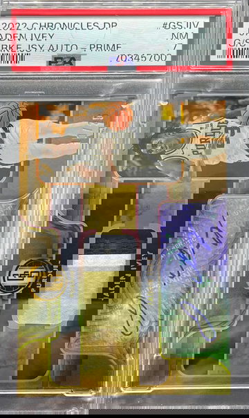 Jaden Ivey 2022 Panini Chronicles DP Gold Standard Rookie Prime Patch Auto 10/25 PSA 7 NM SP