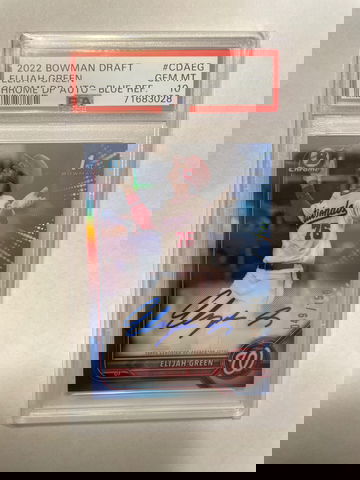 2022 Bowman Chrome Auto Elijah Green Blue Refractor PSA 10