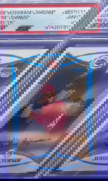2008 BOWMAN CHROME PROSPECTS #BCP171 JUSTIN TURNER RC LA DODGERS PSA 9 MINT REDS