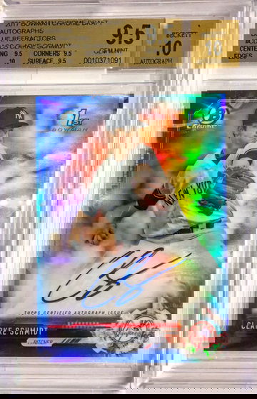 2017 Bowman Chrome Draft Clarke Schmidt Blue Refractor /150 auto BGS 9.5