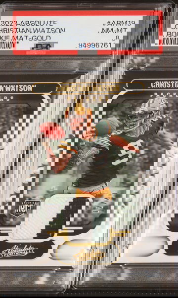 2022 Panini Absolute Rookie Mat Gold Christian Watson #ARM19 RC Patch /49 PSA 8