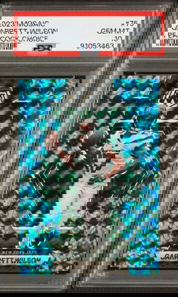 2023 Mosiac Garrett Wilson Peacock  SSP case Hit white Jersey Variant pop 3