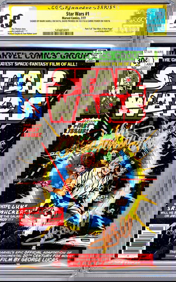 STAR WARS #1 CGC-SS 9.8 SIGNED 3X BY CARRIE FISHER MARK HAMILL DAVID PROWSE 1977