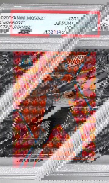 2020 Panini Mosaic Joe Burrow Reactive Orange Prizms PSA 10 RC