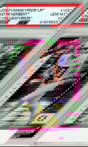 2020 PANINI PRIZM DP JUSTIN HERBERT #102 PINK PULSAR PRIZM ROOKIE PSA 10 GEM MT