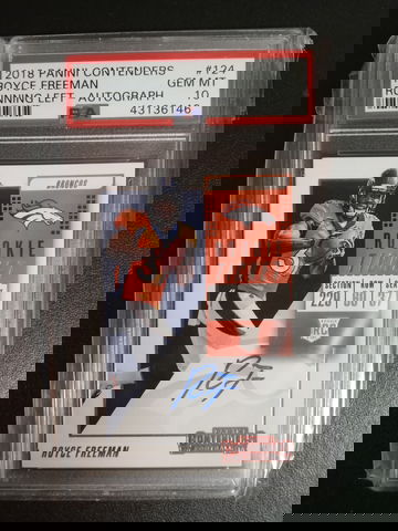 2018 panini contenders rookie ticket Royce Freeman RC variation PSA 10.