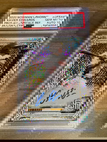 2020 BOWMAN CHROME PROSPECTS AUTO XAVIER EDWARDS SPECKLE REFRACTOR SP /299  #CPAXE PSA 10 AUTO 10