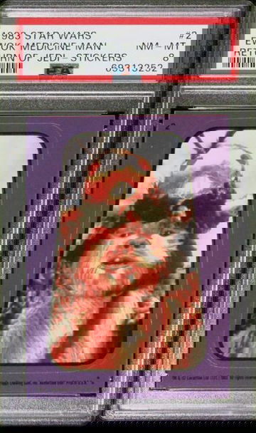 1983 TOPPS STAR WARS RETURN OF THE JEDI STICKER EWOK MEDICINE MAN #2 PSA 8