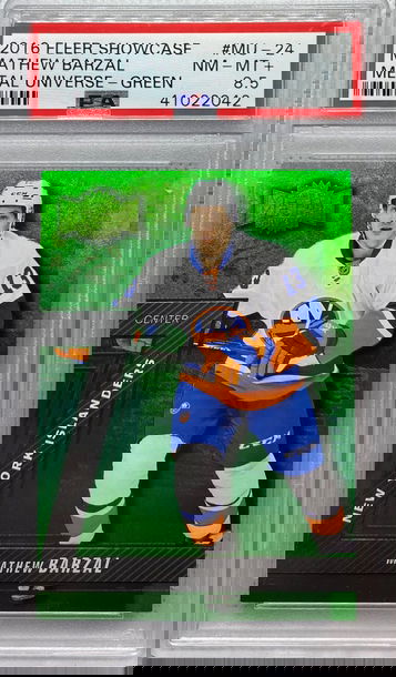 2016 Fleer Showcase Mathew Barzal PMG Precious Metal Gems GREEN PMG RC /10 PSA 8.5🔥