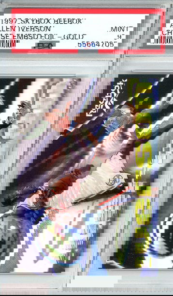 1997 SKYBOX REEBOK ALLEN IVERSON  CHASE EMBSD FOIL-GOLD 76ERS  PSA 9 MINT POP 2