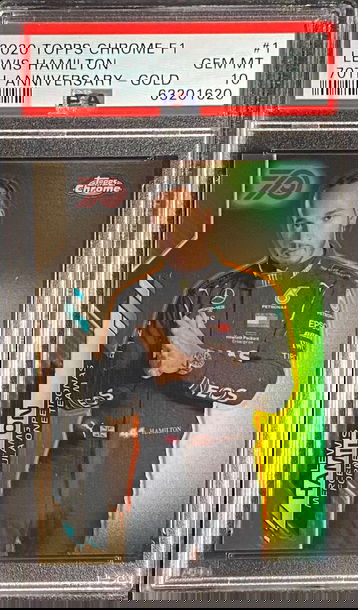 2020 Topps Chrome F1 Lewis Hamilton Gold 70th Anniversary Refractor Formula PSA 10