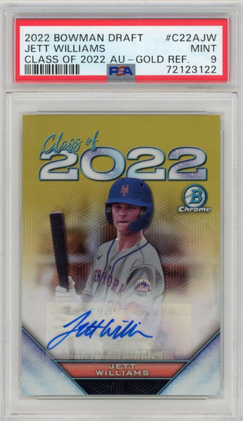 2022 Bowman Draft Chrome Jett Williams Auto Class of 2022 Gold Refractor /50 PSA 9 Mets
