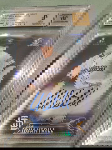 CAL QUANTRILL 2016 BOWMAN CHROME DRAFT PICKS REFRACTOR AUTO BGS 9/10 #'D /499