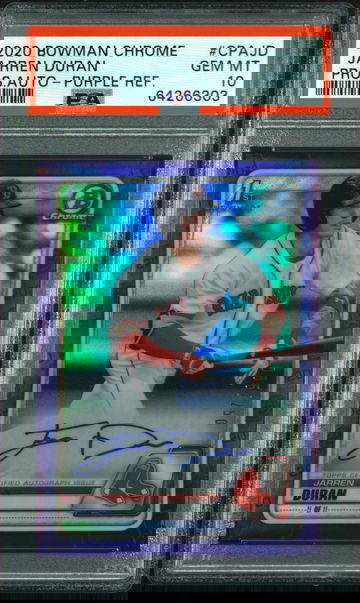 2020 BOWMAN CHROME AUTO Jarren Duran PURPLE REFRACTOR PSA 10