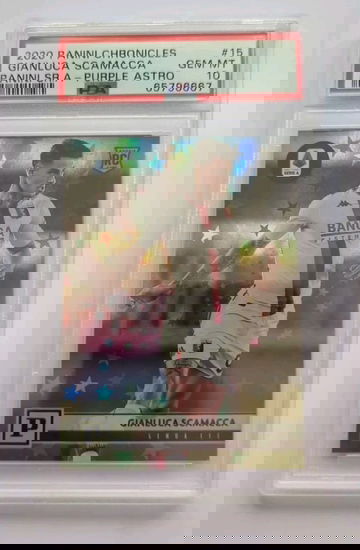 2020 Panini Chronicles Gianluca Scamacca Purple Astro Rookie PSA 10 