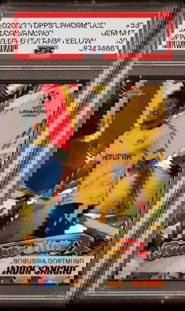 2020-21 TOPPS CHROME UCL SAPPHIRE JADON SANCHO YELLOW #/99 FUTURE STARS PSA 10