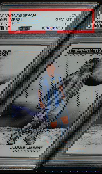 🌟 LIONEL MESSI - 2023-24 Panini Obsidian Soccer WHITE NIGHT Case Hit #3 - PSA 10