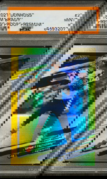 💎🧨 2021 Donruss TOM BRADY Press Proof Premium Gold Holo PSA 9 RC #2 🏈🦁