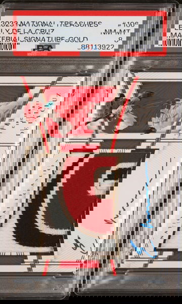 2023 Panini National Treasures Elly de la Cruz Gold RPA /49 Cincinnati Reds On Card Auto Rookie RC PSA 8