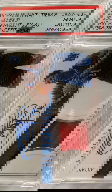 2014 Joel Embiid National Treasures Rookie Air Apparent RPA /49 PSA 9