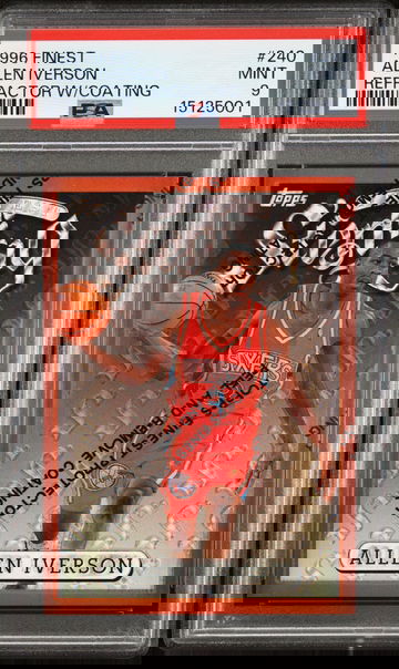 Allen Iverson 1996 Finest #240 Refractor w/ Coating Rookie RC PSA 9