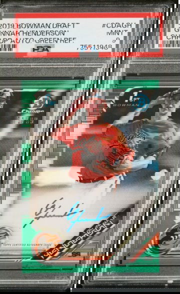 2019 Bowman Draft Gunnar Henderson 1st Bowman Green Auto /99 PSA 9 Mint