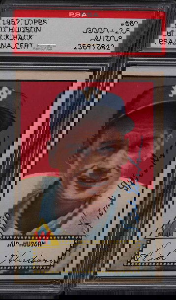 1952 Topps Baseball Sid Hudson #60 Black Back PSA 2.5 AUTO 8 POP 1, ONLY 3 HIGHE