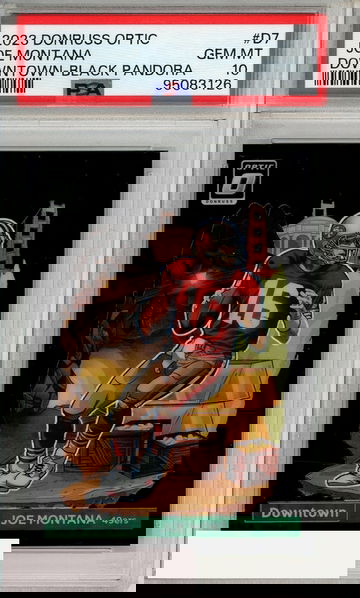 2023 PANINI DONRUSS OPTIC DOWNTWN JOE MONTANA #D7 BLK PAND PSA 10