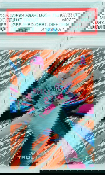 2015 Topps High Tek HTMTT Mike Trout Gry.Jer.-Grs-Red Orbit Diff PSA9 Mint