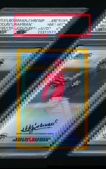 2010 Bowman Chrome Prospects Aroldis Chapman SP Gold Refractor Auto RC PSA 8 NMMT