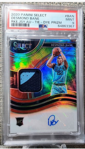 22/25 PSA 9 2020 Select Desmond Bane Tie Dye Prizm Patch Auto RPA RC jersey number match